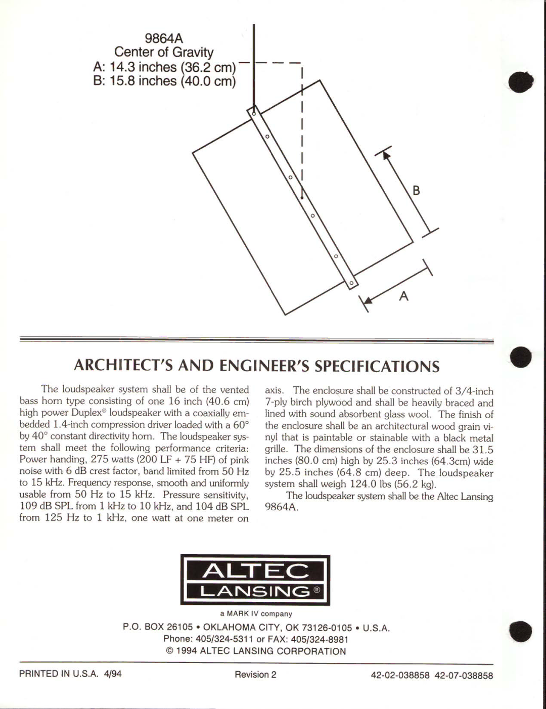 Altec Lansing 9864A manual 