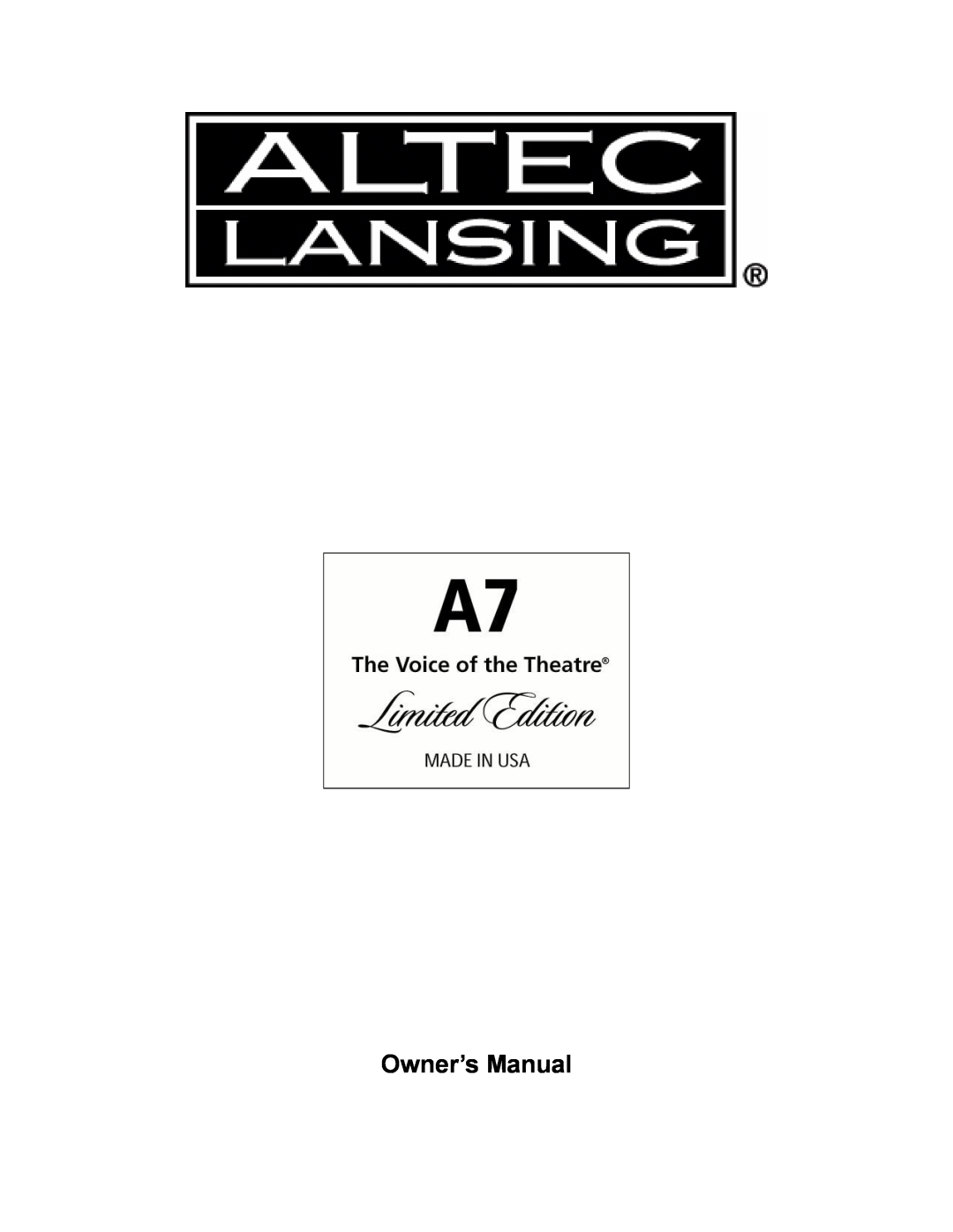 Altec Lansing A7 owner manual 