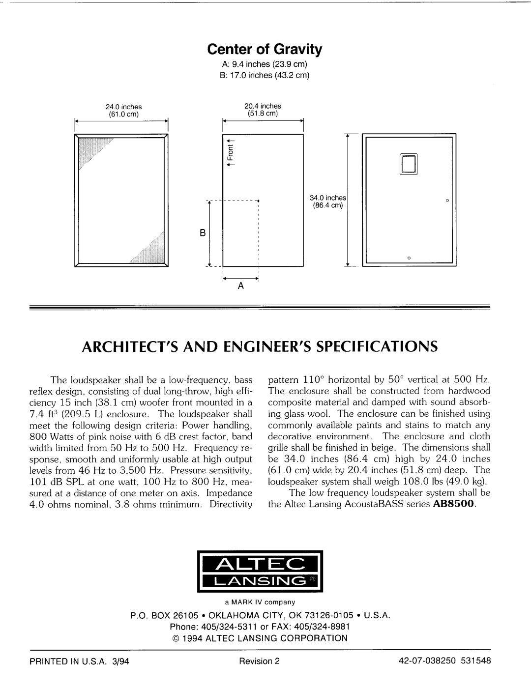 Altec Lansing AB8500 manual 