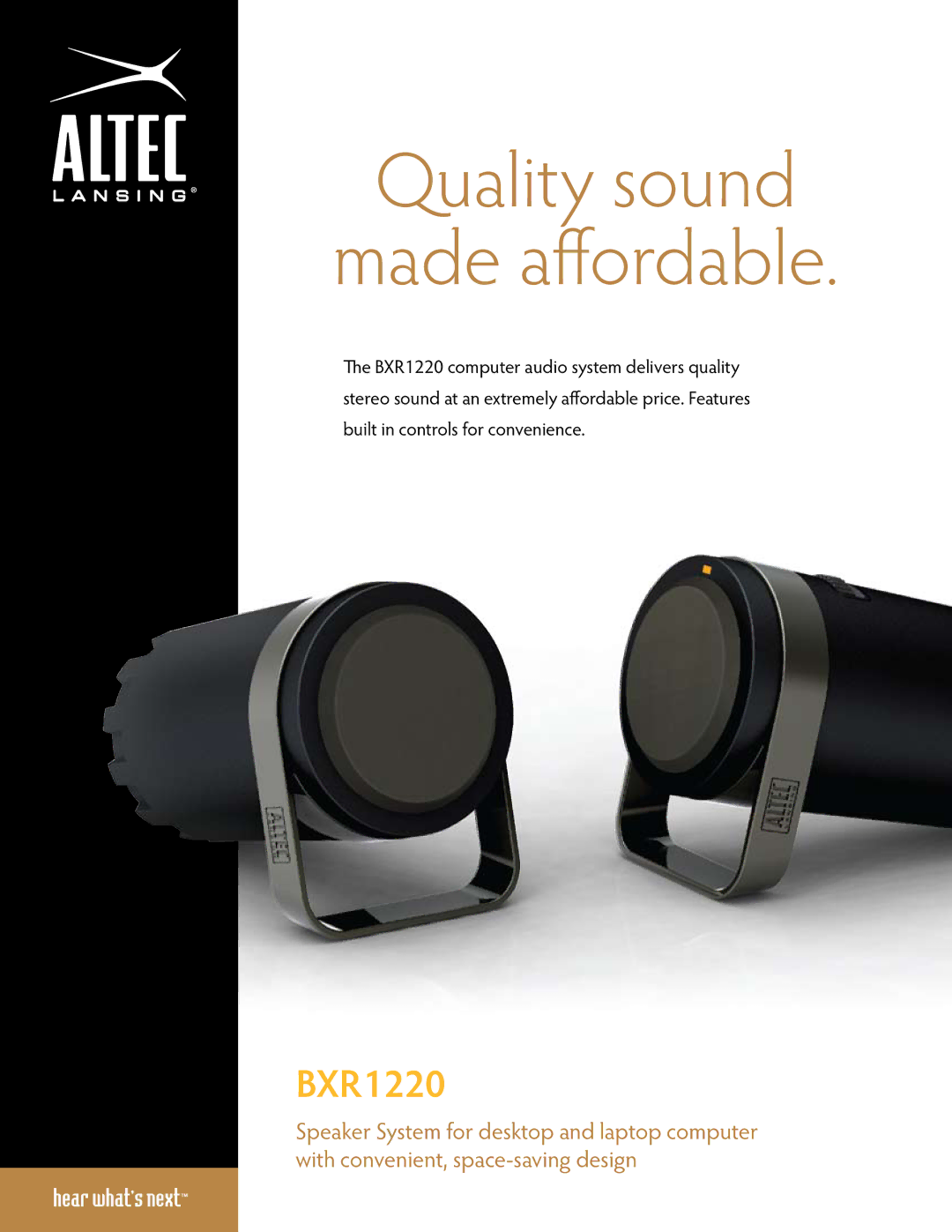 Altec Lansing BXR1220 manual Quality sound Made affordable 