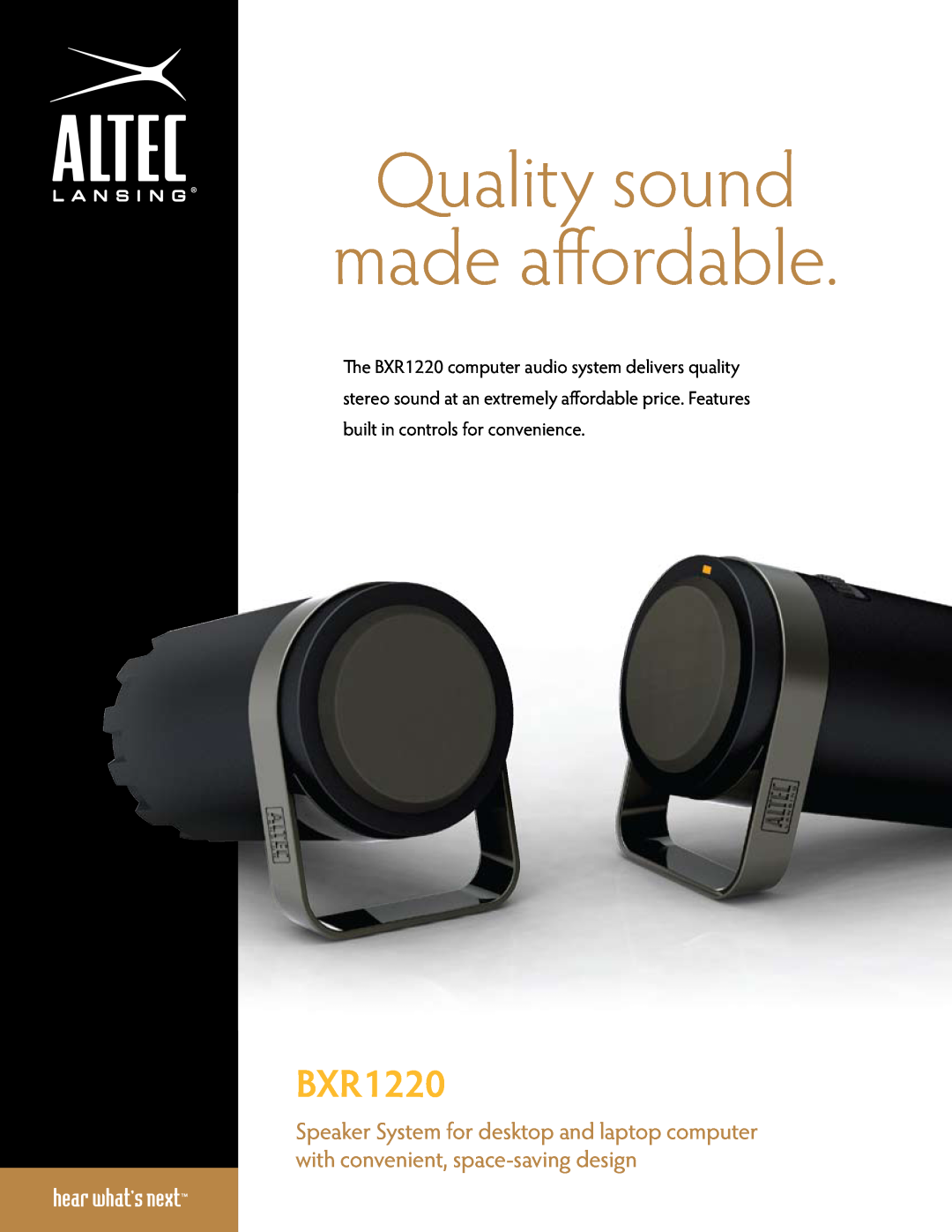 Altec Lansing BXR1220 manual Quality sound made affordable 