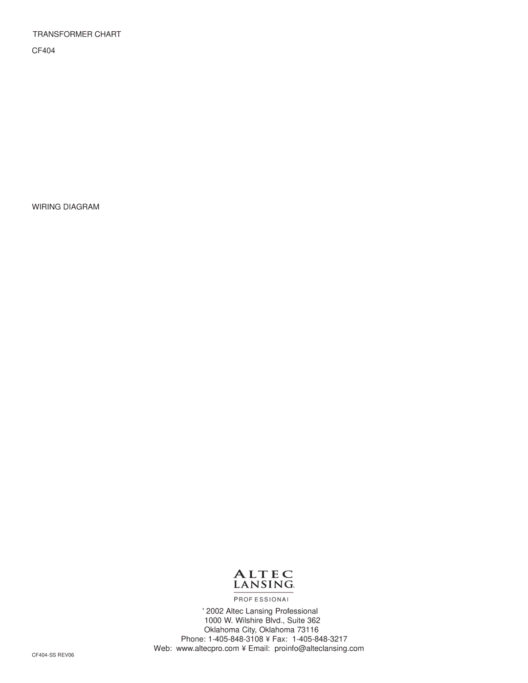 Altec Lansing CF404-8A, CF404-4T, CF404-8T dimensions Transformer Chart, Wiring Diagram 