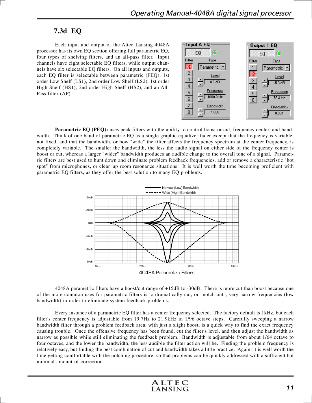 Altec Lansing 4948A, digital signal processor manual 3d EQ, 4048A Parametric Filters 