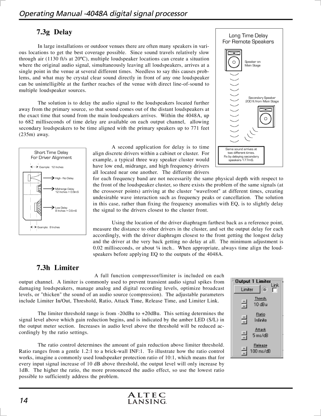 Altec Lansing digital signal processor, 4948A manual 3g Delay, 3h Limiter 