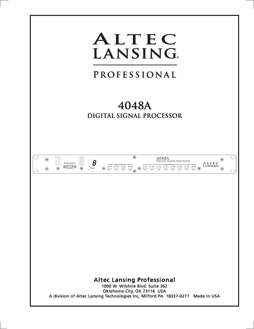 Altec Lansing 4948A, digital signal processor manual Digital Signal Processor, Altec Lansing Professional, 4048A 