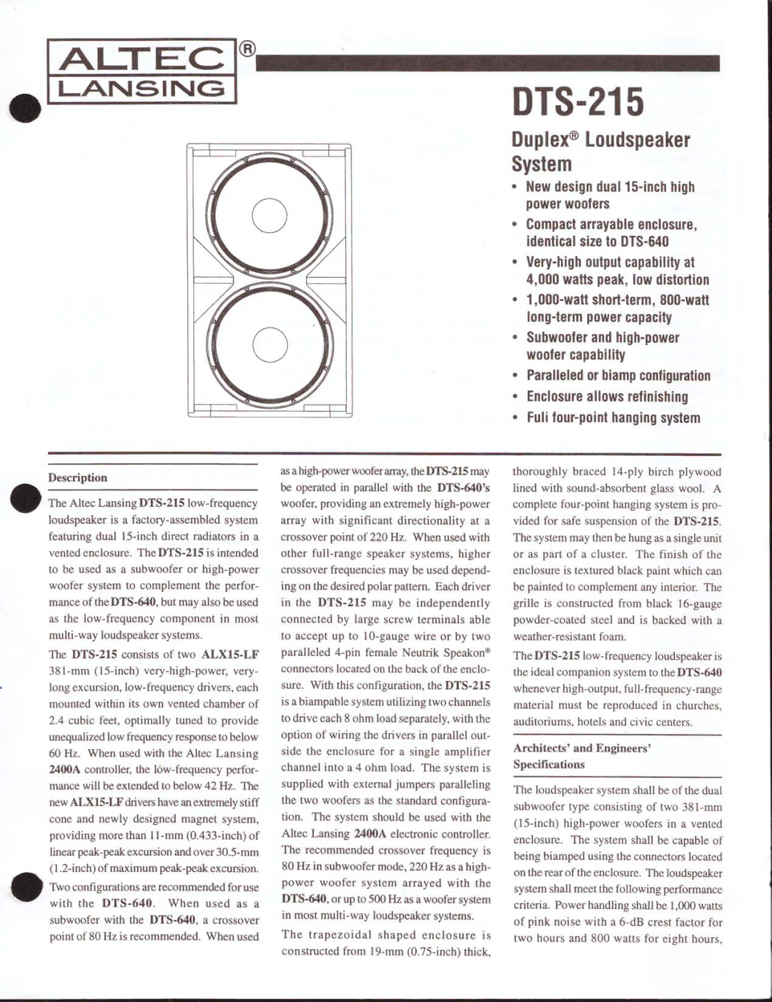 Altec Lansing DTS-215 manual 