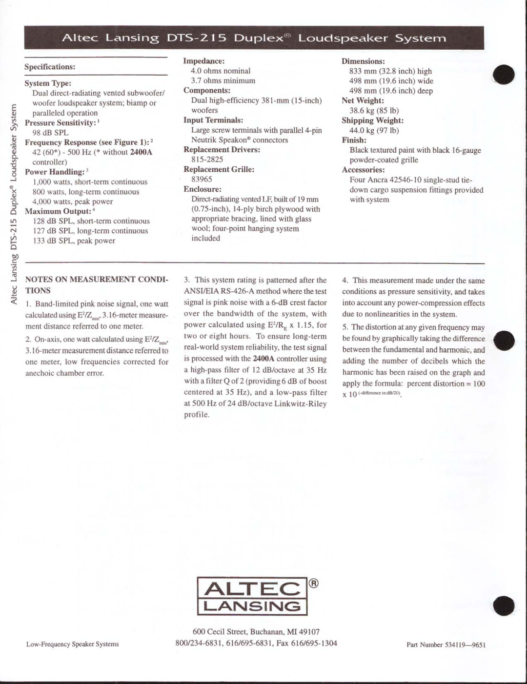 Altec Lansing DTS-215 manual 