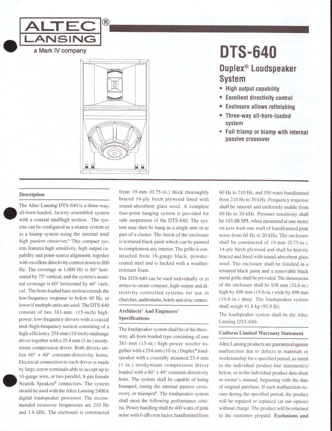 Altec Lansing DTS-640 manual 