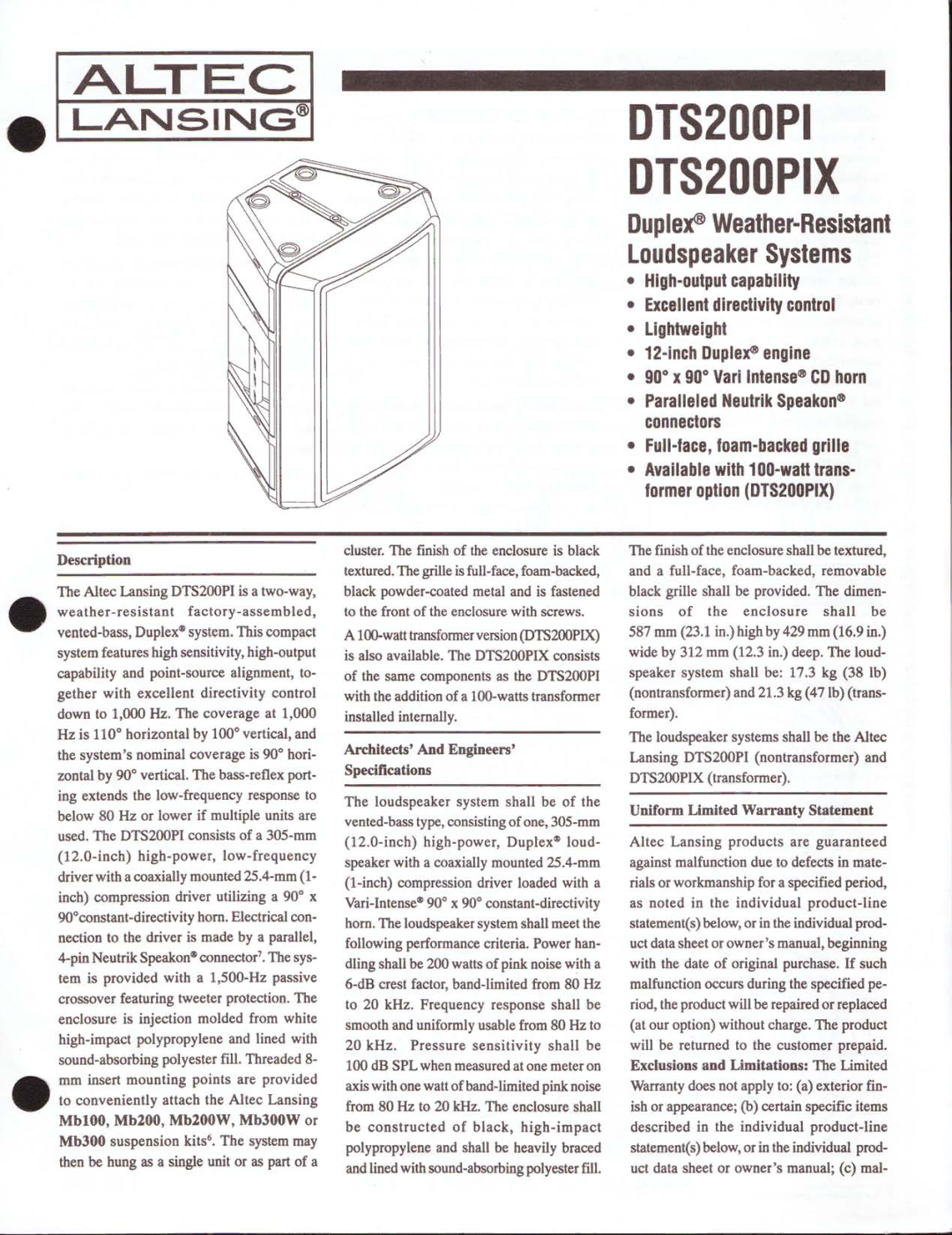 Altec Lansing DTS200PIX manual 