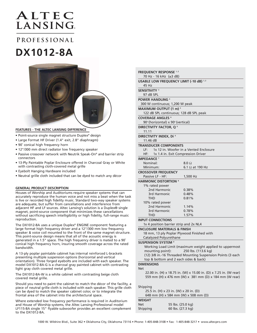 Altec Lansing DX1012-8A dimensions 