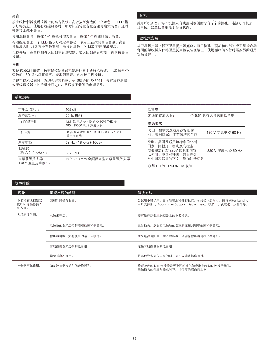 Altec Lansing FX6021 manual 