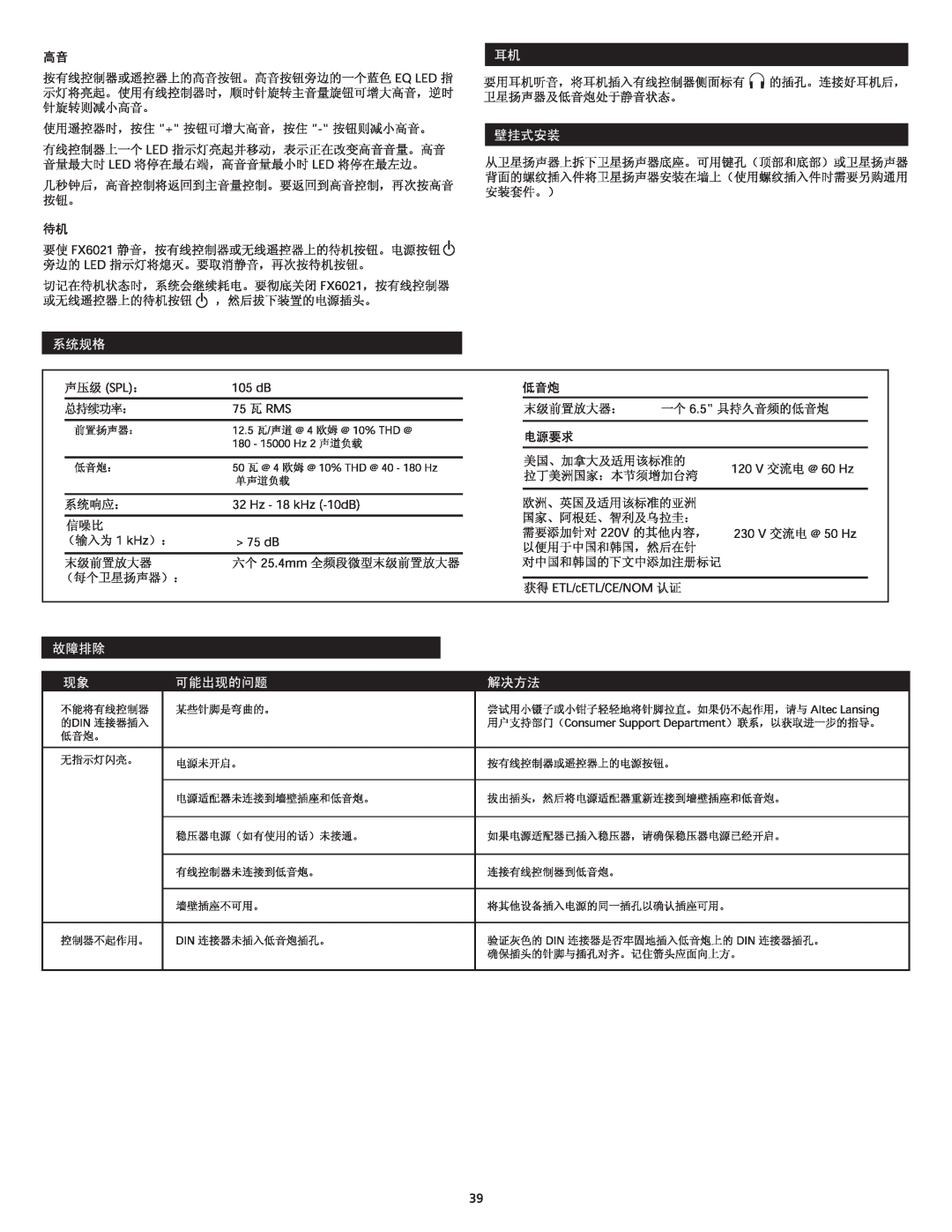 Altec Lansing FX6021 manual 