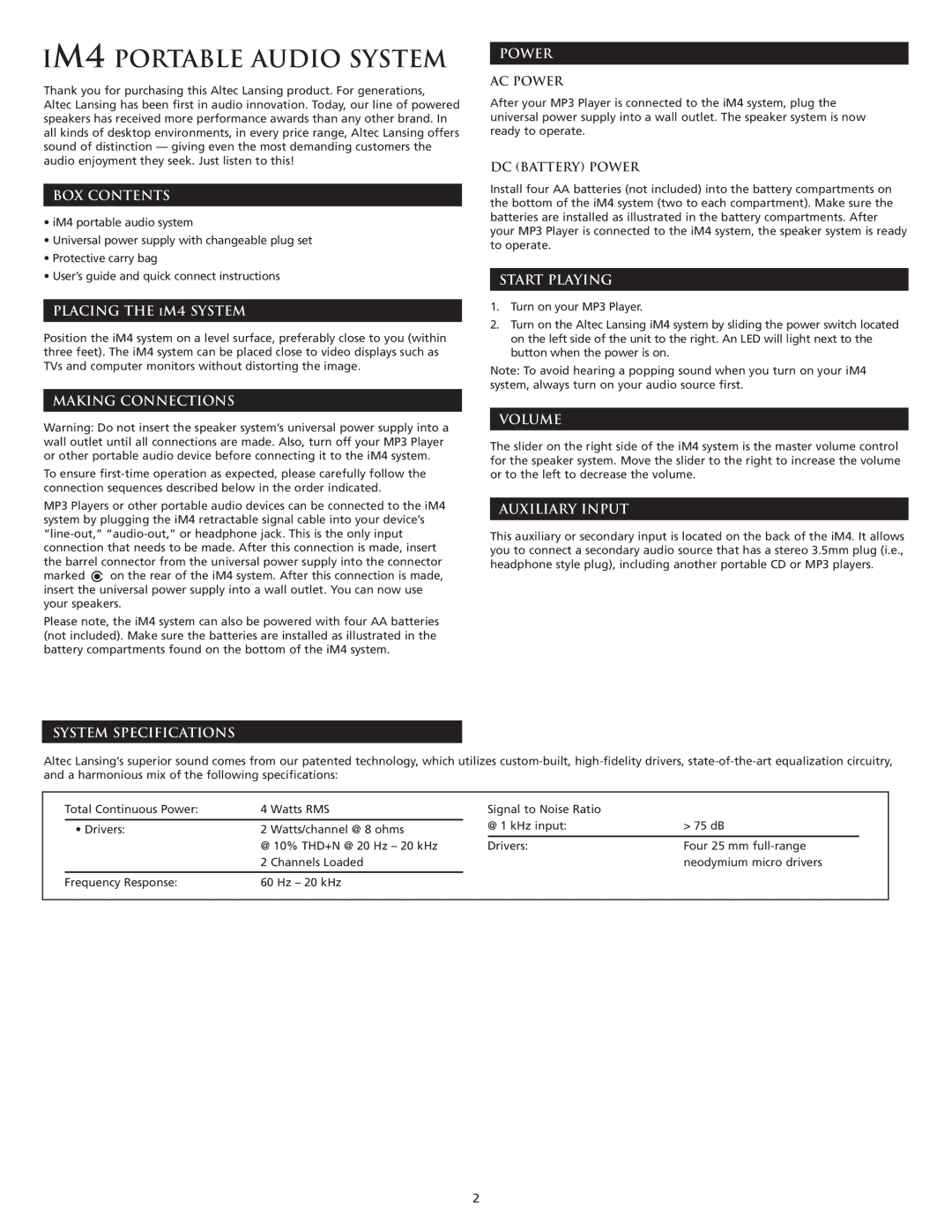 Altec Lansing manual IM4 Portable Audio System 