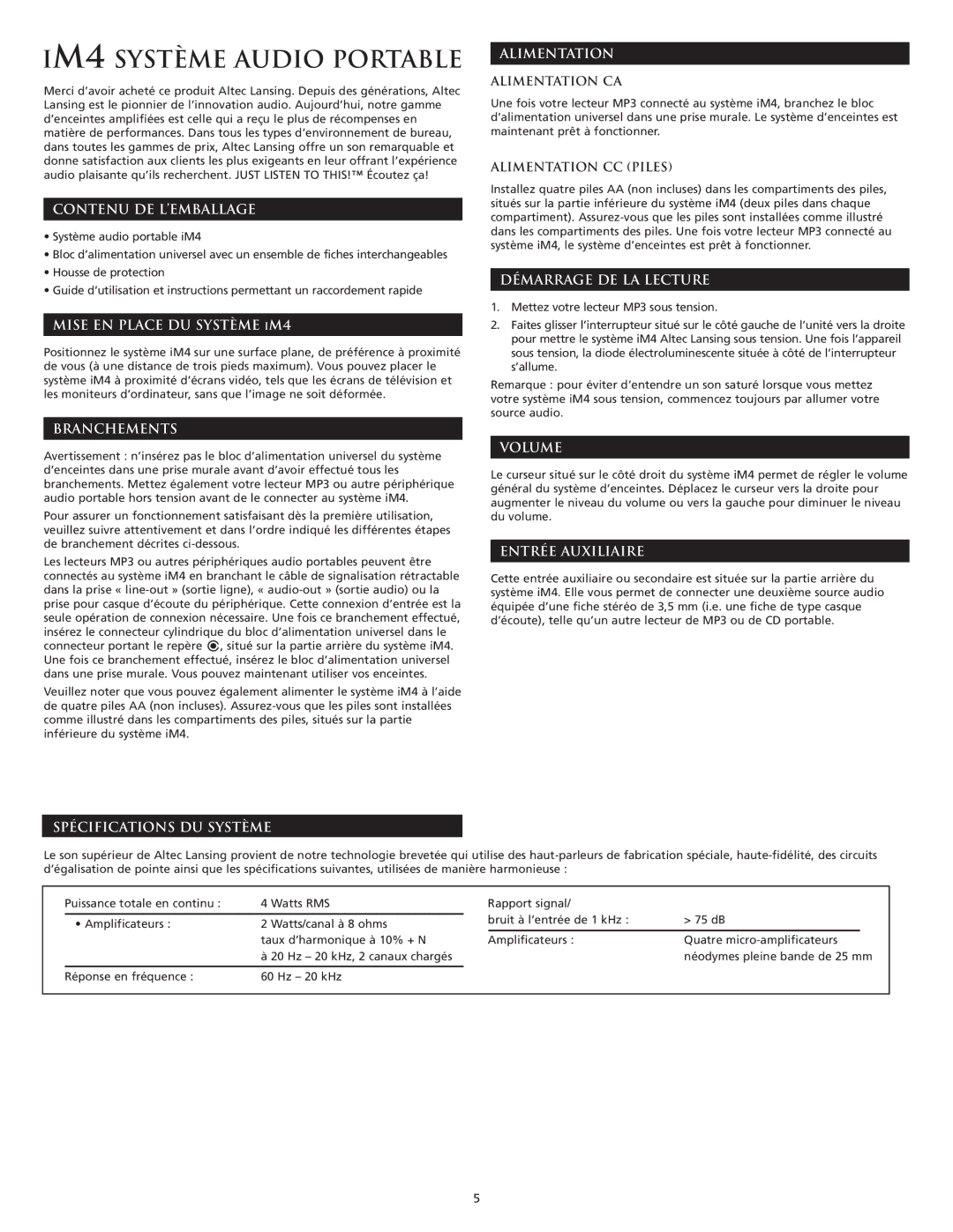 Altec Lansing manual IM4 Système Audio Portable 