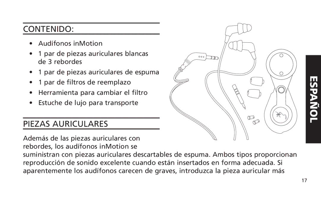 Altec Lansing iM616 manual Contenido, Piezas Auriculares 