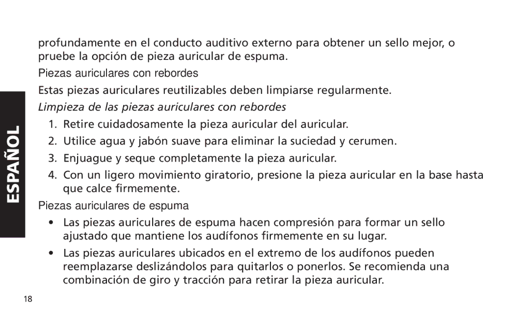 Altec Lansing iM616 manual Piezas auriculares con rebordes, Piezas auriculares de espuma 