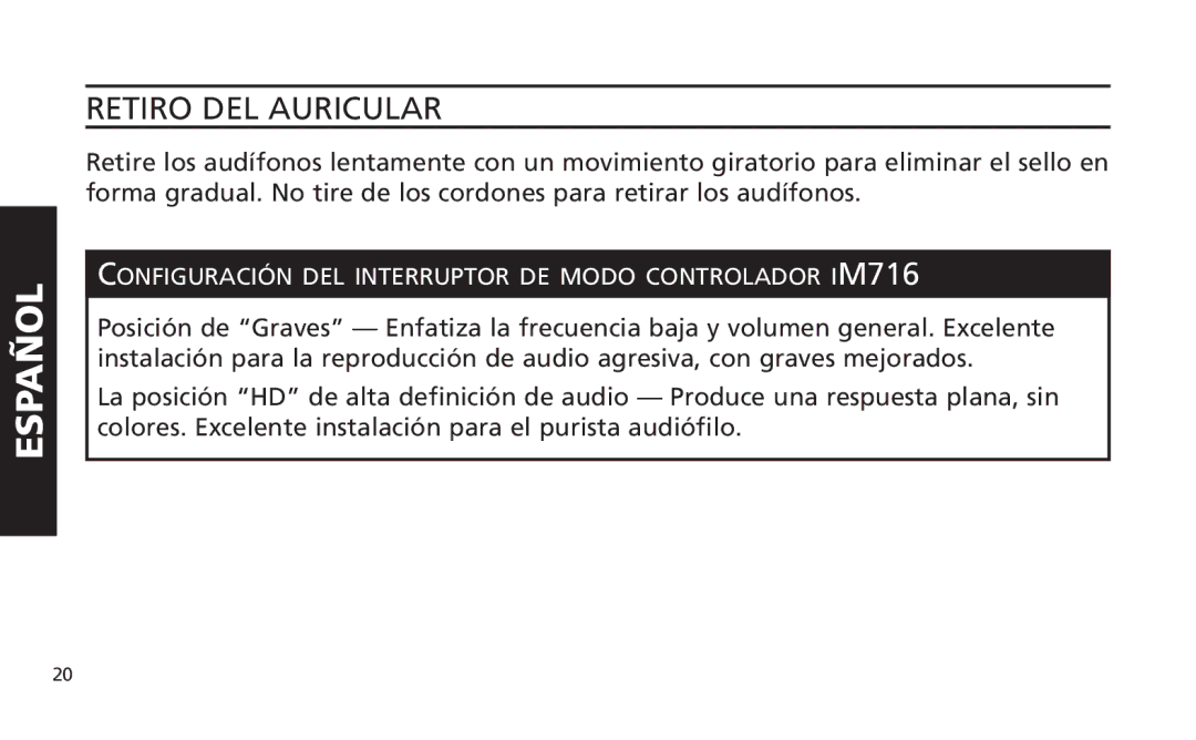 Altec Lansing iM616 manual Retiro DEL Auricular 