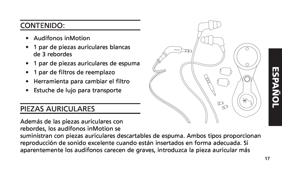 Altec Lansing iM616 manual Contenido, Piezas Auriculares, Español 