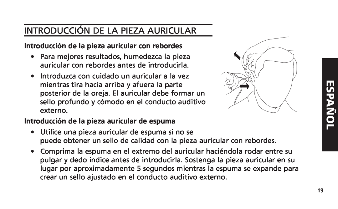Altec Lansing iM616 manual Introducción De La Pieza Auricular, Español, Introducción de la pieza auricular con rebordes 