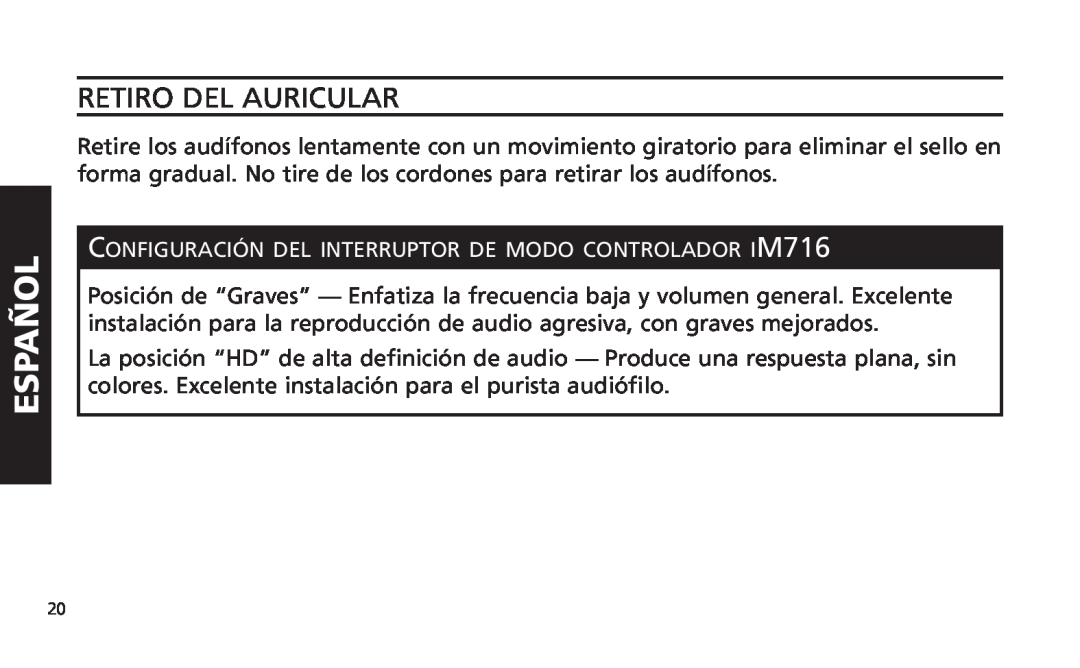 Altec Lansing iM616 manual Retiro Del Auricular, Español 