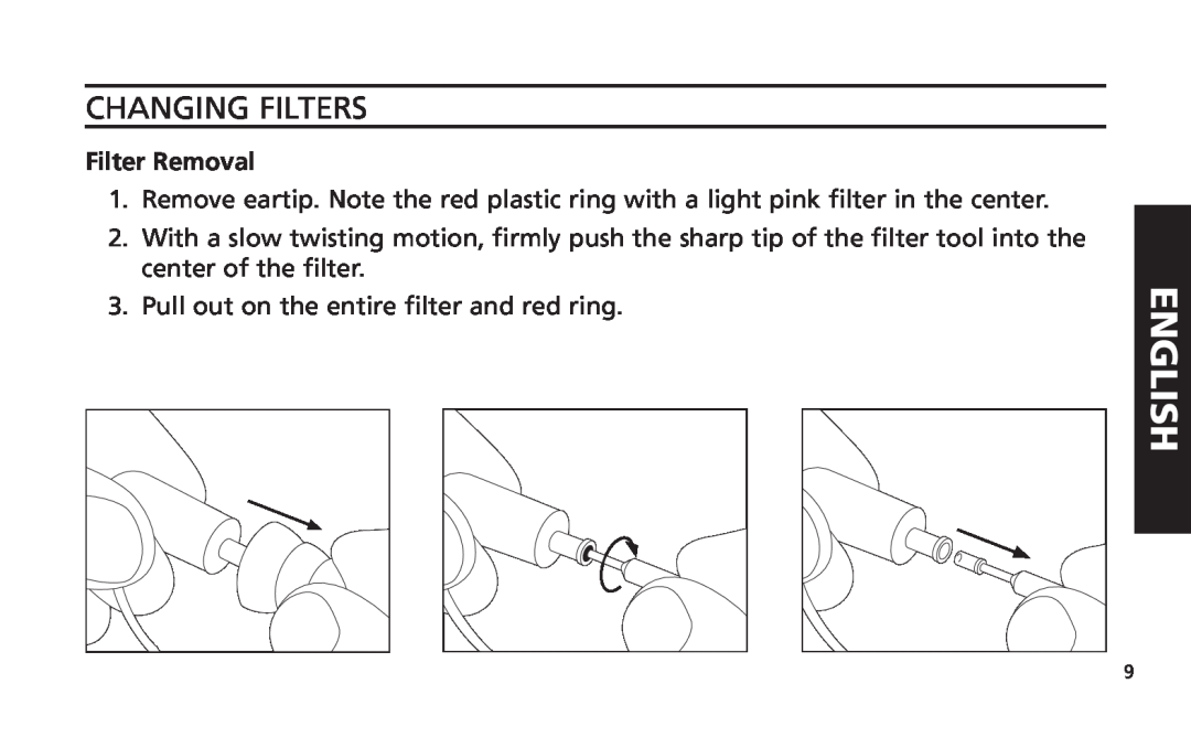 Altec Lansing iM616 manual Changing Filters, English, Filter Removal 