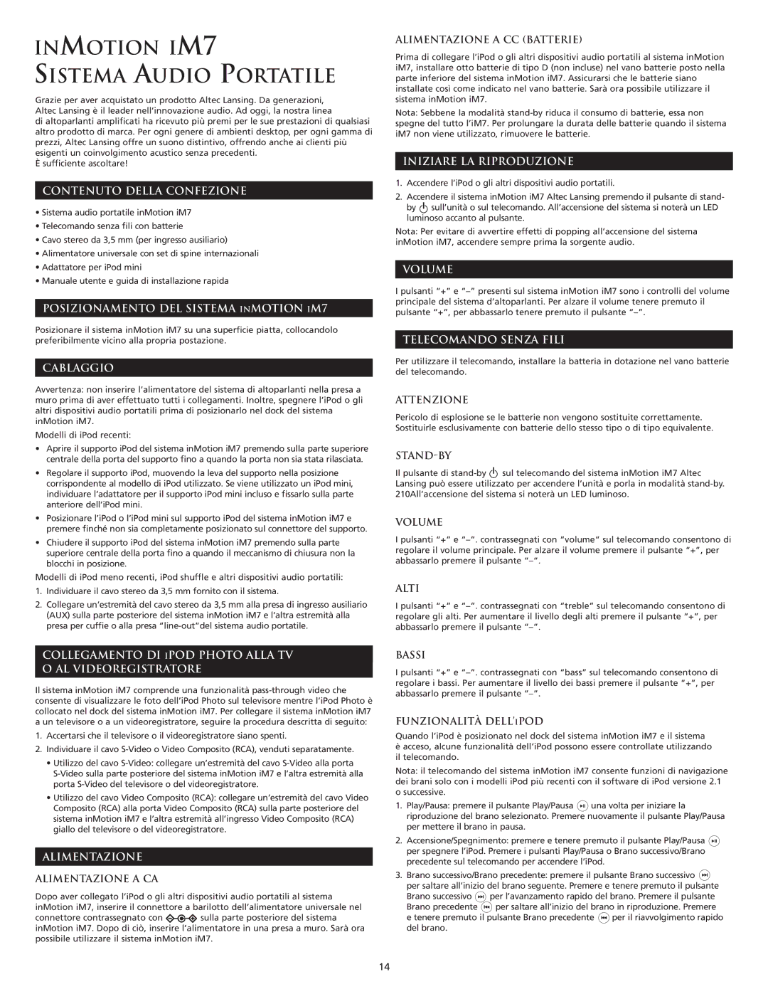Altec Lansing manual Inmotion IM7 Sistema Audio Portatile 