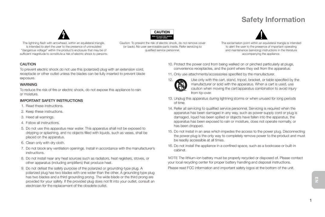 Altec Lansing IMT520 manual Safety Information, Important Safety Instructions 