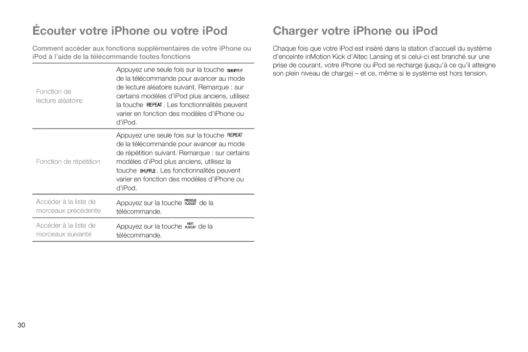 Altec Lansing IMT520 manual Charger votre iPhone ou iPod 