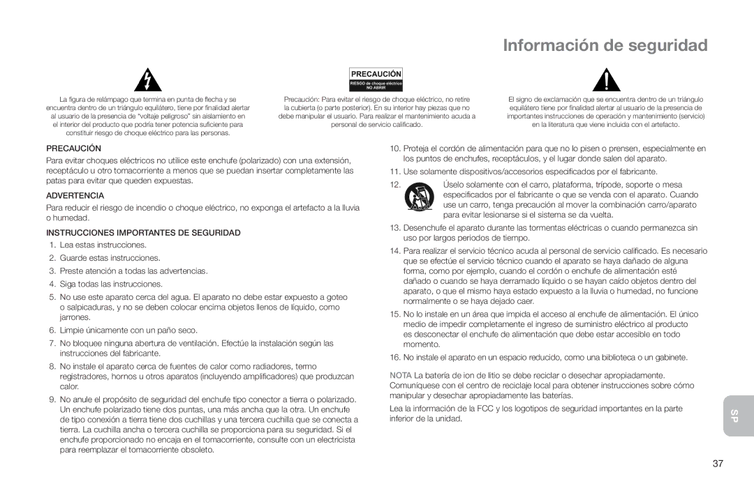 Altec Lansing IMT520 manual Información de seguridad, Precaución, Advertencia, Instrucciones Importantes DE Seguridad 