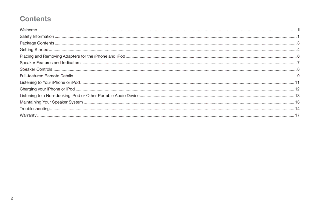 Altec Lansing IMT520 manual Contents 