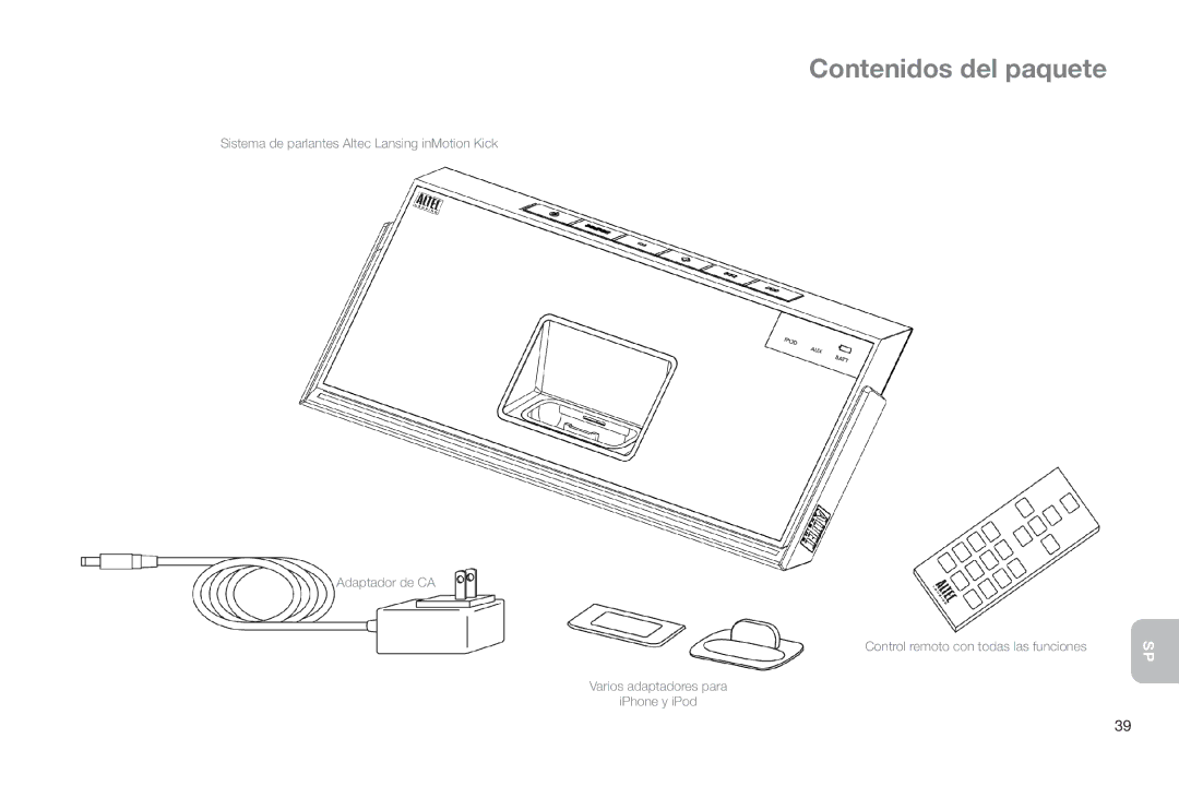 Altec Lansing IMT520 manual Contenidos del paquete 