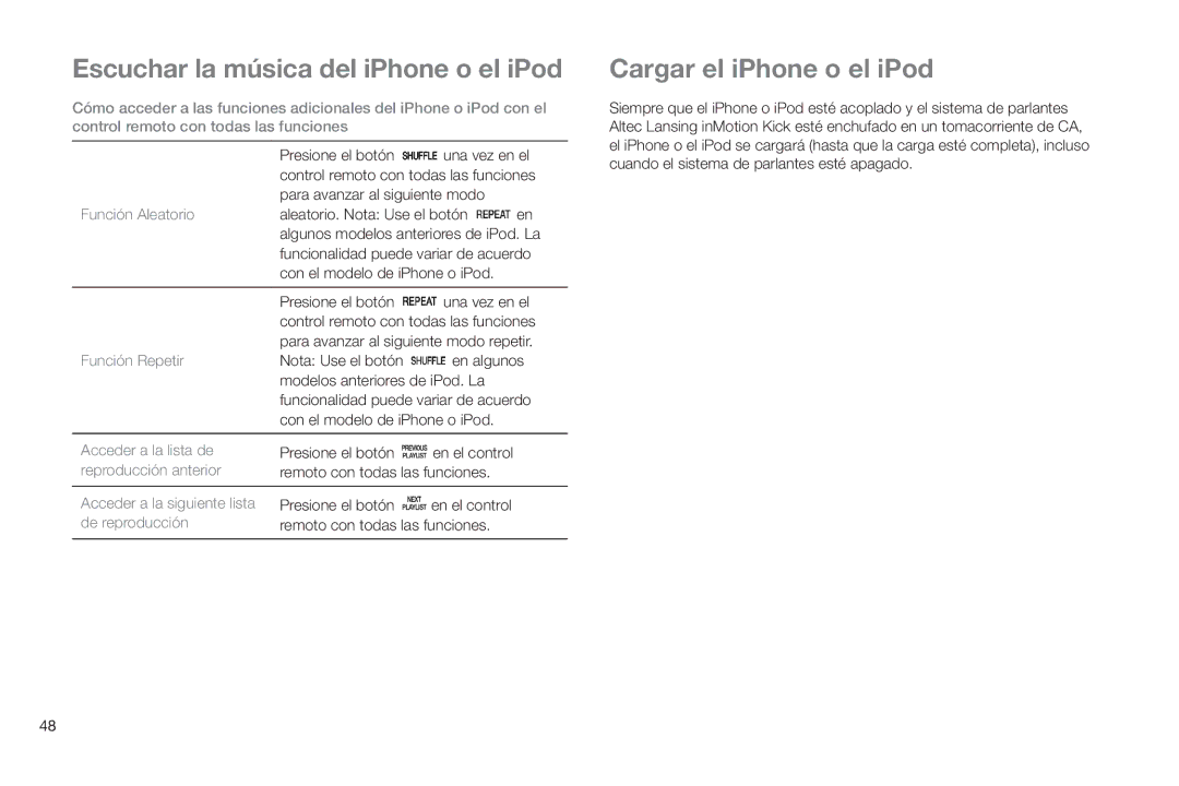 Altec Lansing IMT520 manual Cargar el iPhone o el iPod 