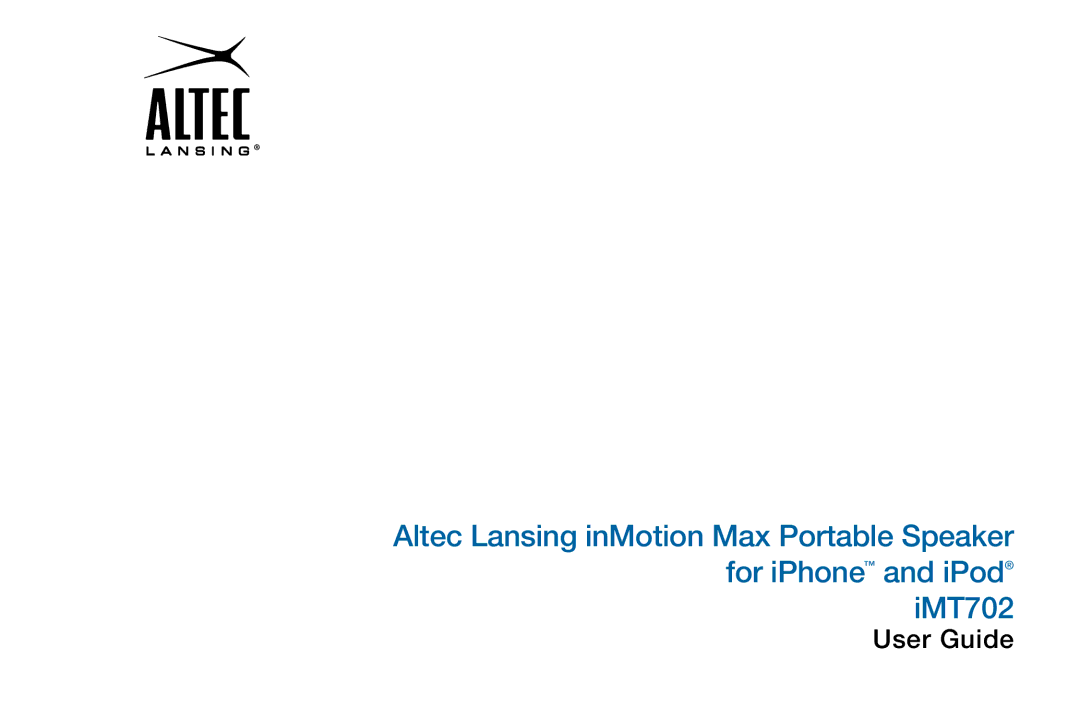 Altec Lansing iMT702 manual User Guide 