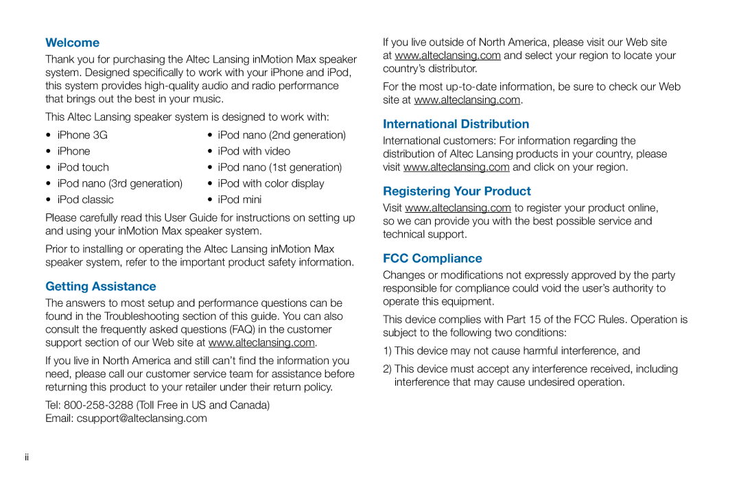 Altec Lansing iMT702 manual Welcome 