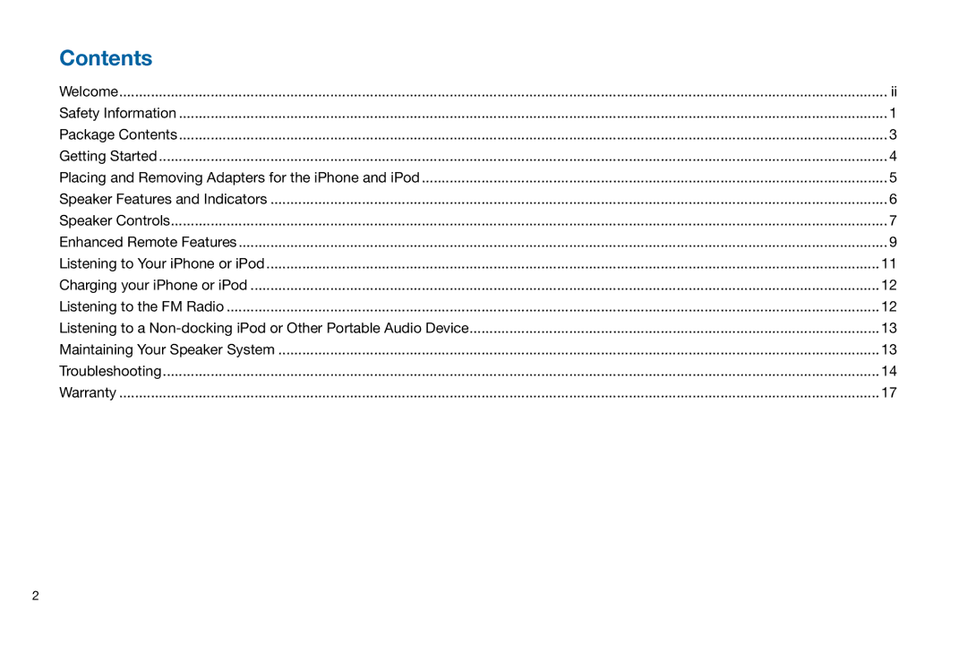 Altec Lansing iMT702 manual Contents 