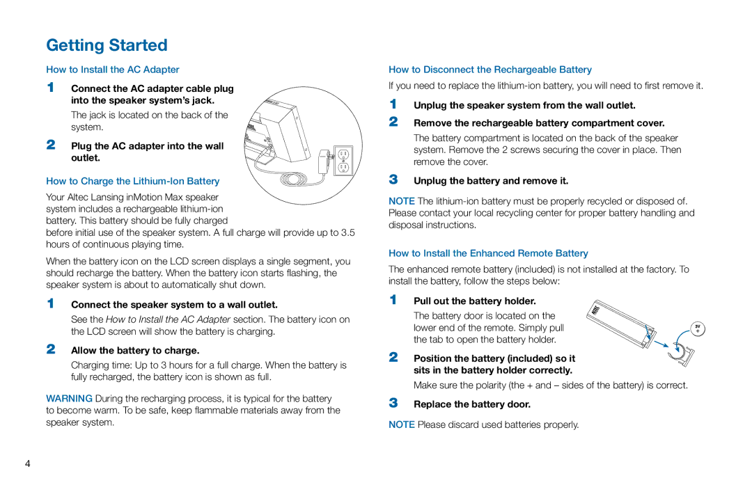 Altec Lansing iMT702 manual Getting Started 