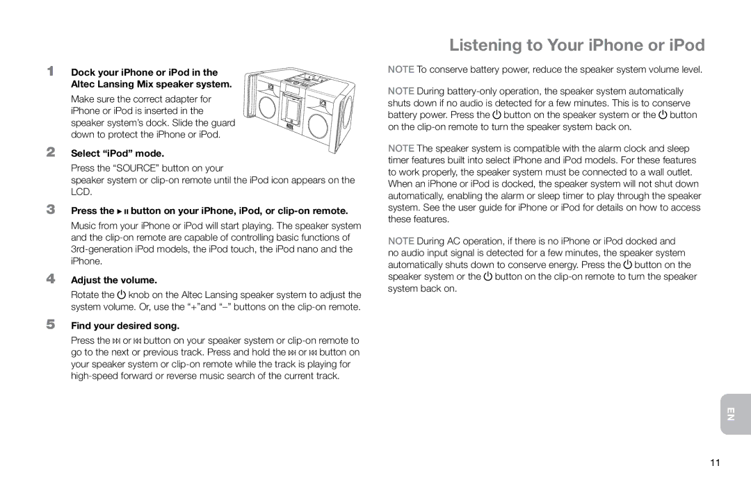 Altec Lansing IMT800 manual Listening to Your iPhone or iPod 