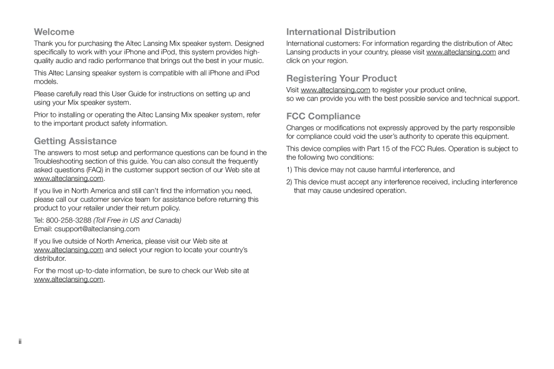 Altec Lansing IMT800 manual International Distribution Registering Your Product 