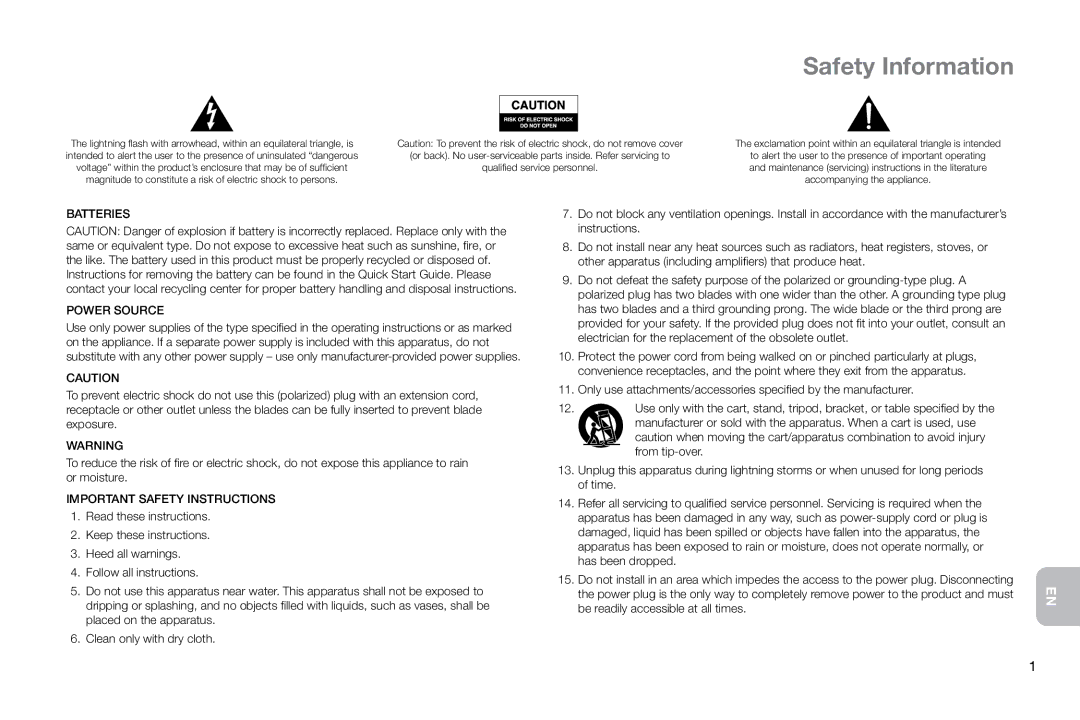 Altec Lansing IMT800 manual Safety Information, Important Safety Instructions 