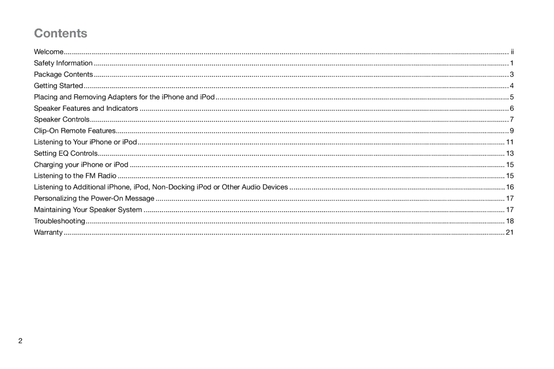 Altec Lansing IMT800 manual Contents 