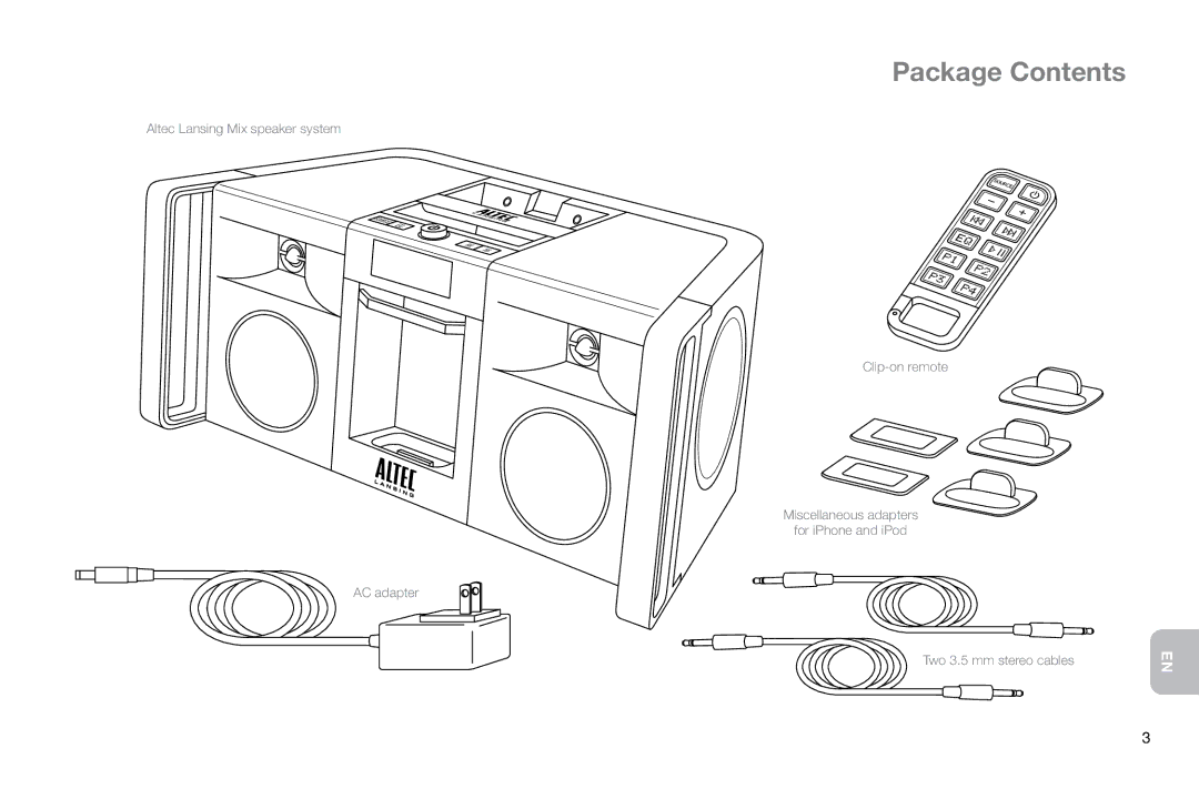 Altec Lansing IMT800 manual Package Contents 