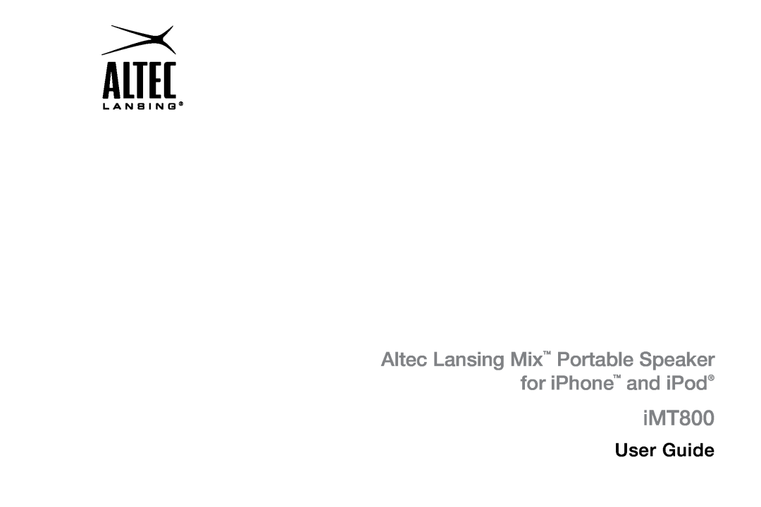 Altec Lansing IMT800 manual iMT800, User Guide 
