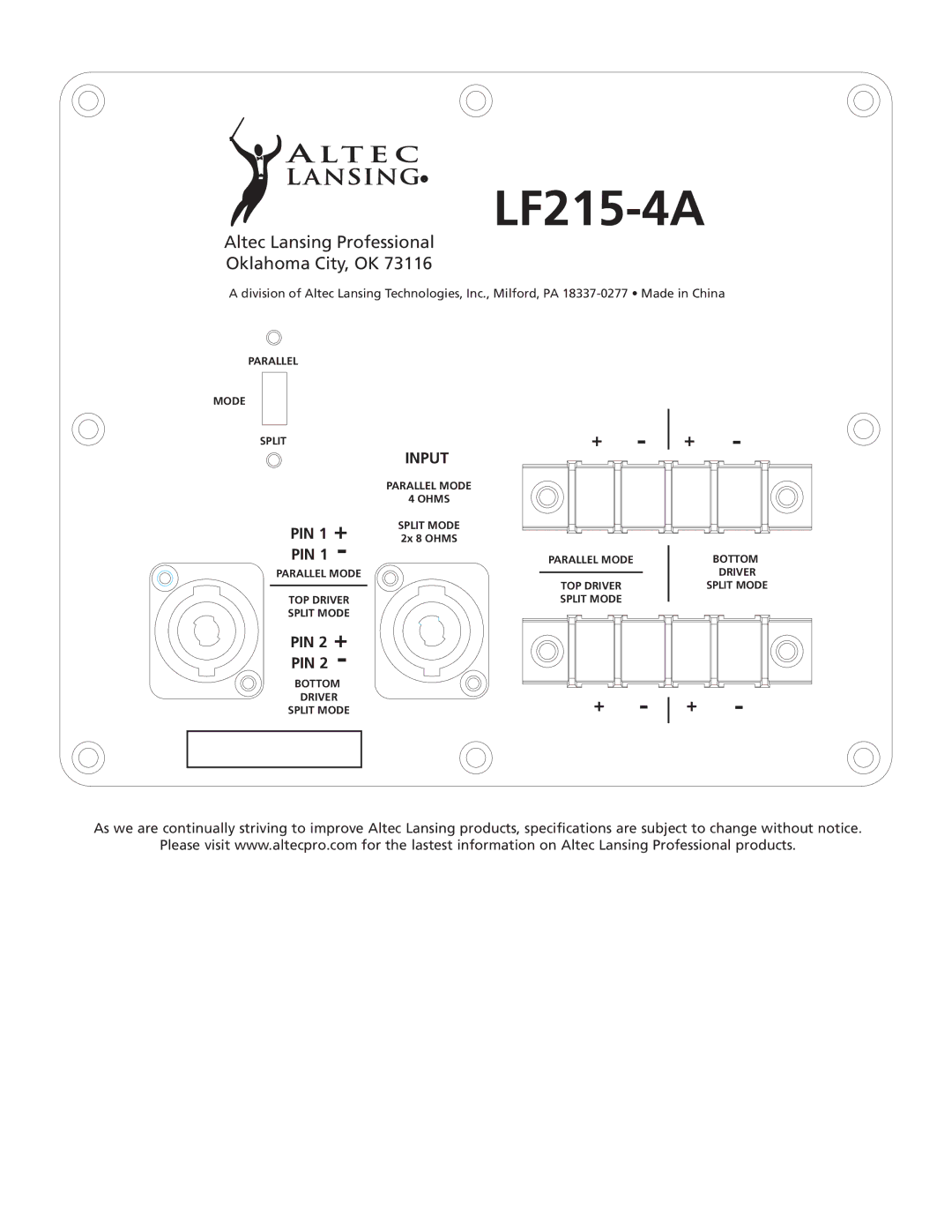 Altec Lansing LF215-4A dimensions Pin 