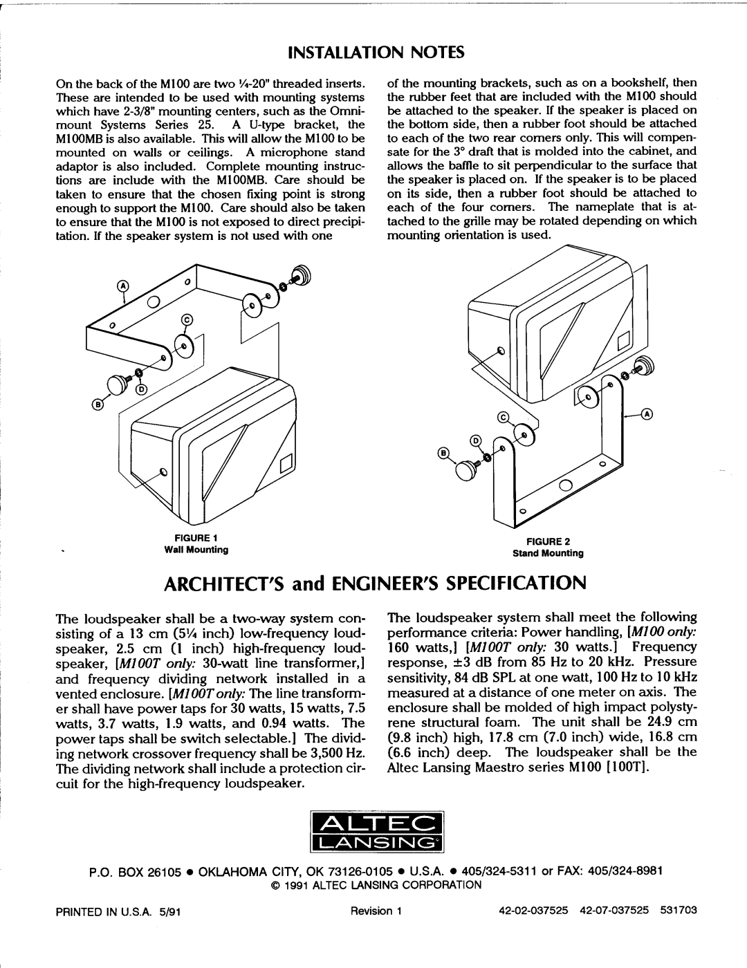 Altec Lansing M100T manual 