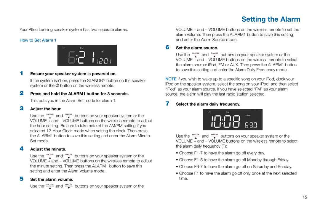 Altec Lansing M302 manual Setting the Alarm 