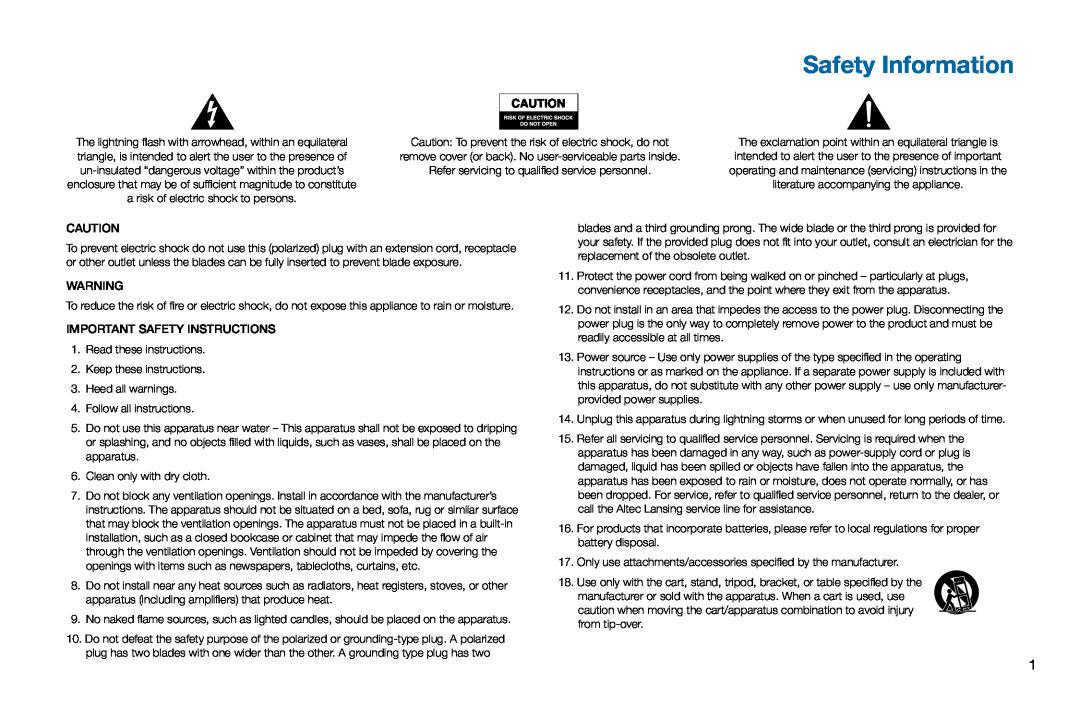 Altec Lansing M302 manual Safety Information 