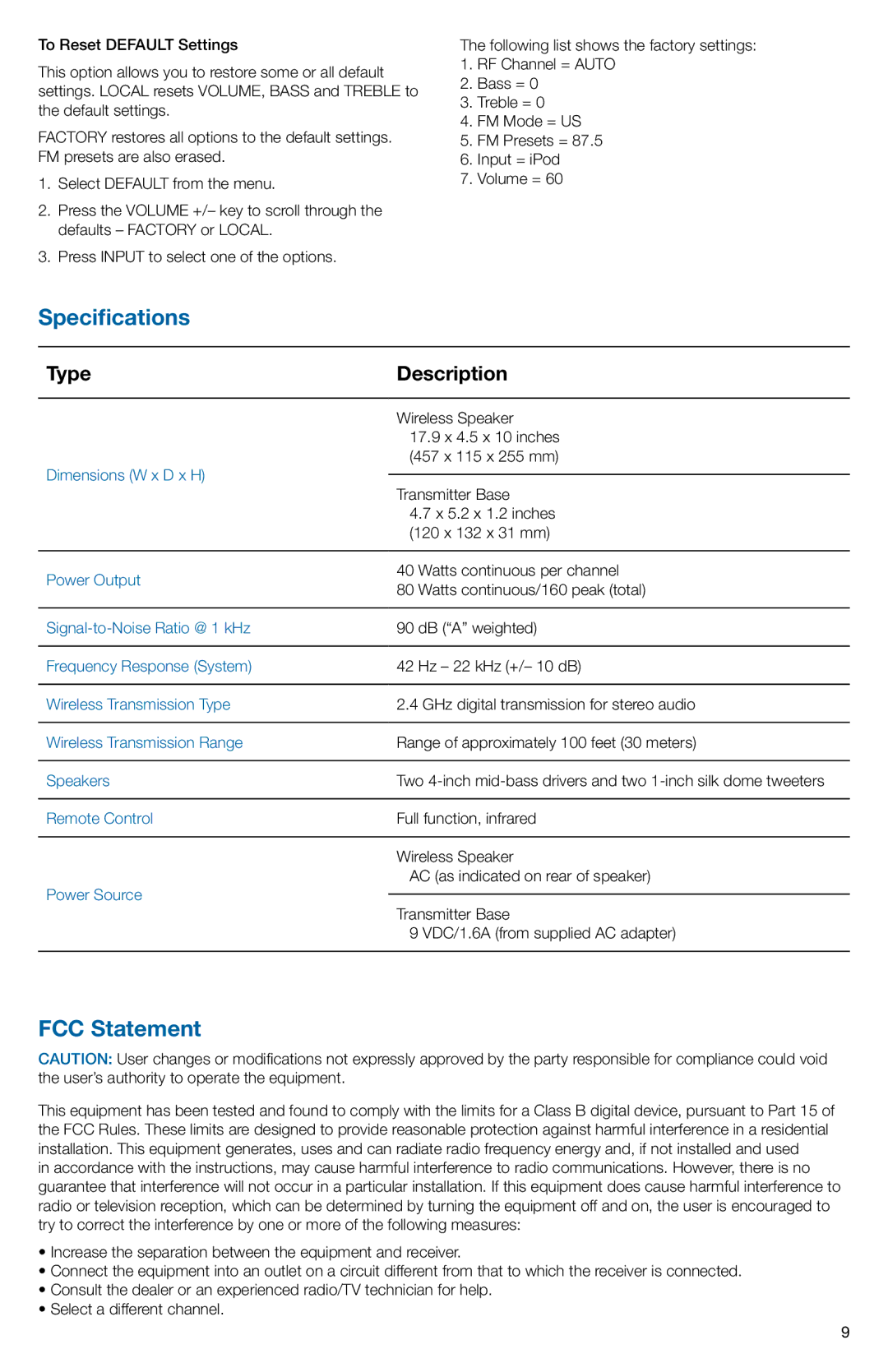 Altec Lansing A11964 R07, M812 manual Specifications, FCC Statement 