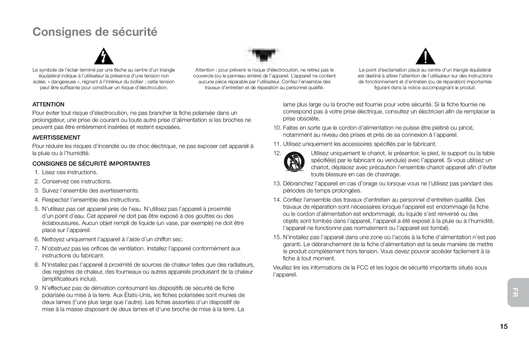 Altec Lansing MP450 manual Consignes de sécurité, Avertissement, Consignes DE Sécurité Importantes 