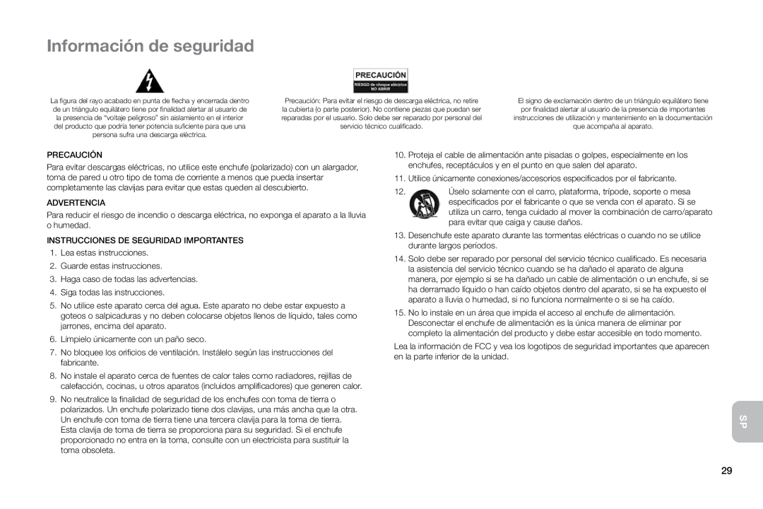 Altec Lansing MP450 manual Información de seguridad, Precaución, Advertencia, Instrucciones DE Seguridad Importantes 