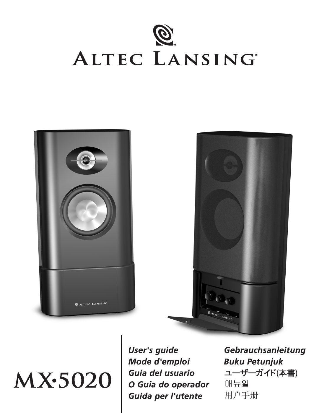 Altec Lansing MX5020 manual MX•5020, Users guide, Gebrauchsanleitung, Mode demploi, Buku Petunjuk, Guía del usuario 